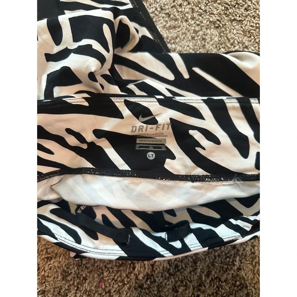 Nike Dri-FIT Women Black White Zebra Print Mesh Running Tights Leggings LT
